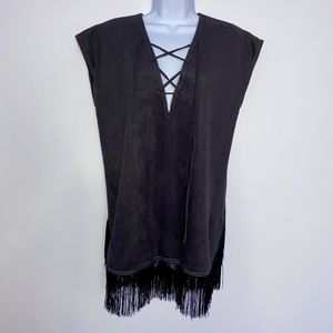 ANNA SUI Faux Suede Fringe Sleeveless Top